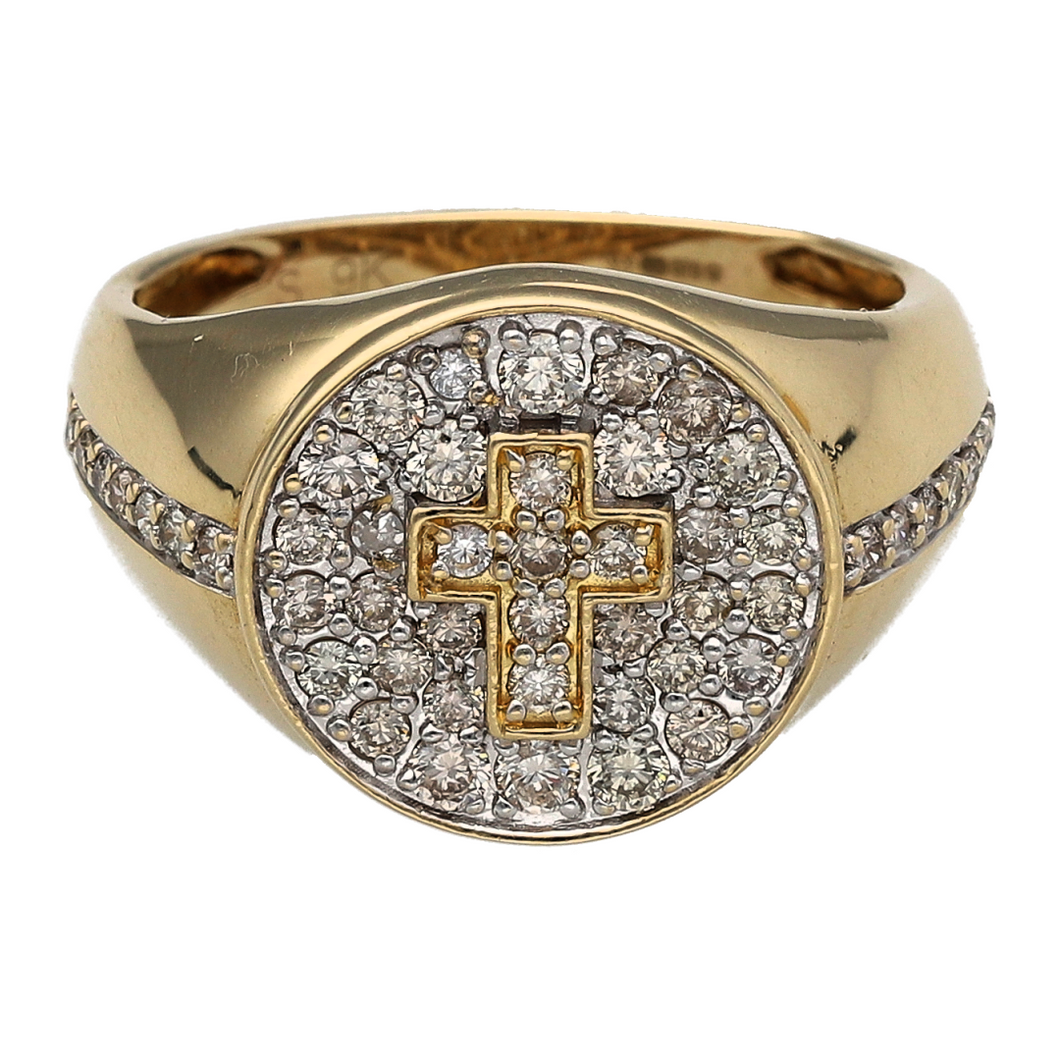 9ct Gold & Diamond Set Cross Cluster Signet Ring