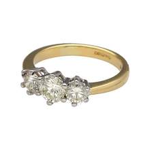 Load image into Gallery viewer, Preowned 18ct Yellow and White Gold &amp; Diamond Set Trilogy Ring in size I with the weight 2.80 grams. There is approximately 0.75ct of diamond content set in total
