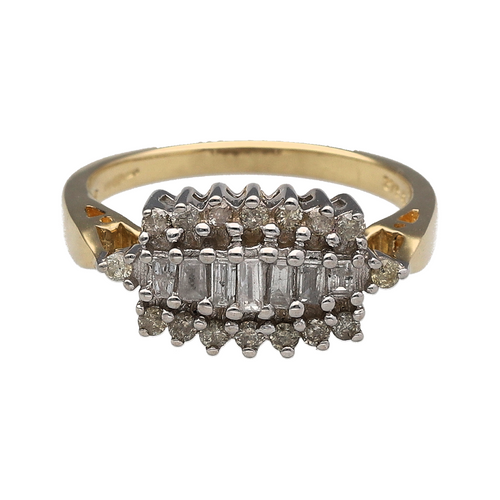 9ct Gold & Diamond Set Long Style Cluster Ring