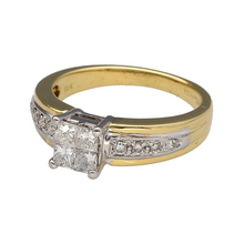 Load image into Gallery viewer, Preowned 18ct Yellow and White Gold &amp; Diamond Four Stone Illusion Set Solitaire Ring in size L with the weight 4.80 grams. There is approximately 0.50ct of diamond content set in total
