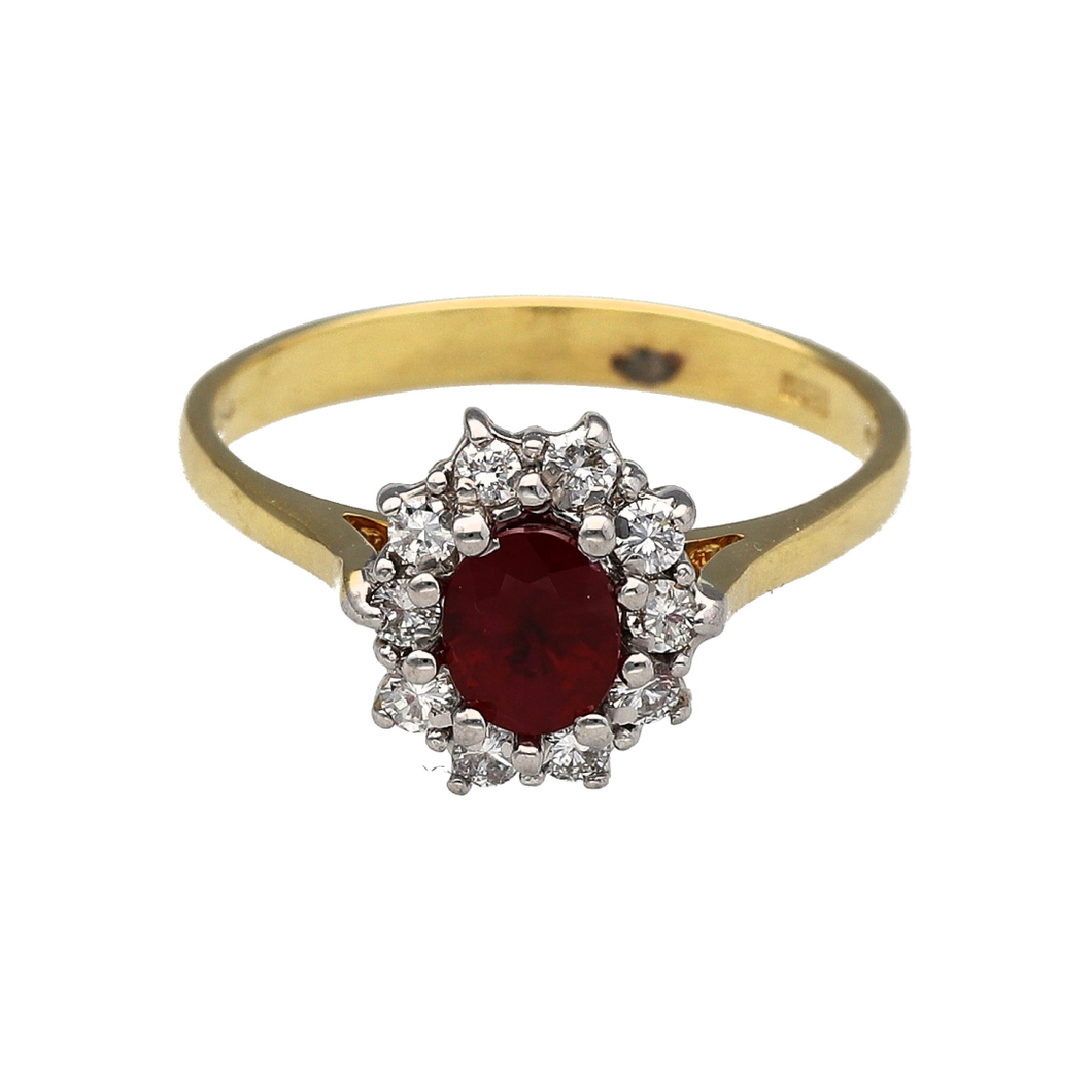 18ct Gold Diamond & Ruby Set Cluster Ring