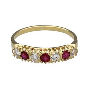 18ct Gold Diamond & Ruby Set Band Ring