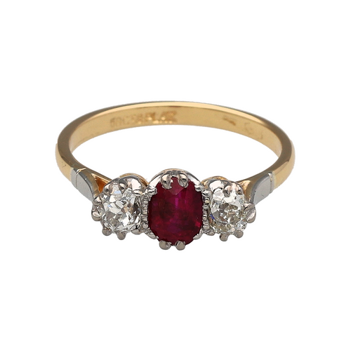 18ct Gold & Platinum Diamond & Ruby Set Trilogy Ring