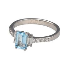 Load image into Gallery viewer, Preowned 18ct White Gold Diamond &amp; Aquamarine Set Ring in size N with the weight 3.40 grams. The aquamarine stone is 7mm by 5mm
