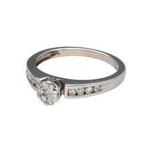 Load image into Gallery viewer, Preowned 18ct White Gold &amp; Diamond Set Solitaire Ring in size J with the weight 2.70 grams. There is approximately 0.25ct of diamond content set in total including diamond set shoulders
