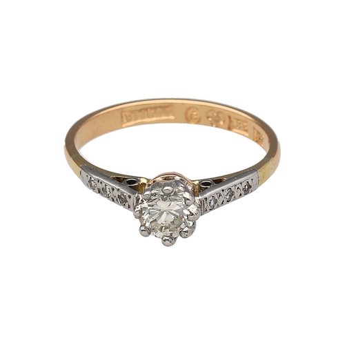 18ct Gold & Diamond Set Vintage Style Solitaire Ring