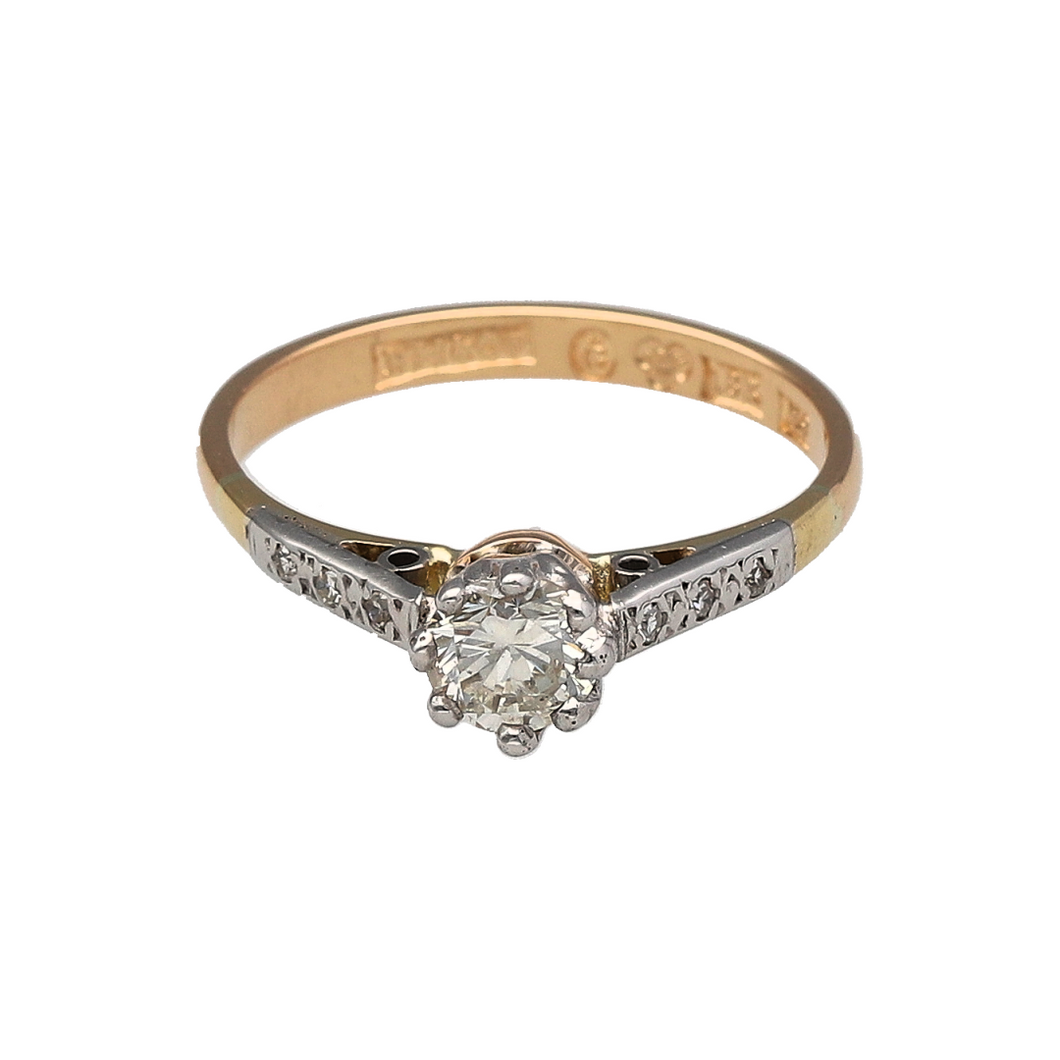 18ct Gold & Diamond Set Vintage Style Solitaire Ring