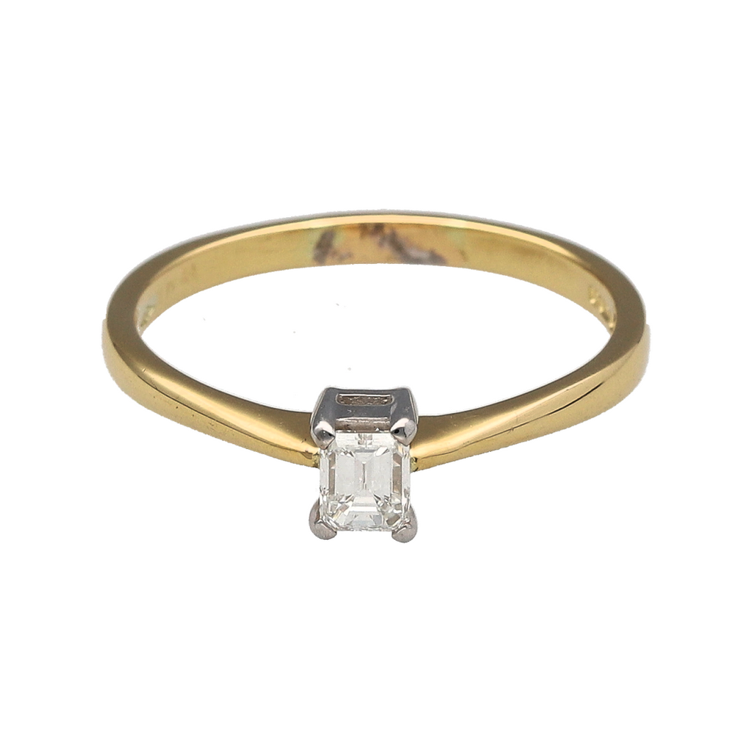 18ct Gold & Diamond Set Emerald Cut Solitaire Ring