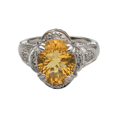 9ct White Gold Diamond & Citrine Set Ring