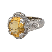 Load image into Gallery viewer, Preowned 9ct White Gold Diamond &amp; Citrine Set Dress Ring in size N with the weight 6.90 grams. The citrine stone is 12mm by 10mm
