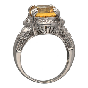 9ct White Gold Diamond & Citrine Set Ring