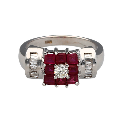 18ct White Gold Diamond & Ruby Set Dress Ring