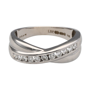 18ct White Gold & Diamond Set Crossover Band Ring