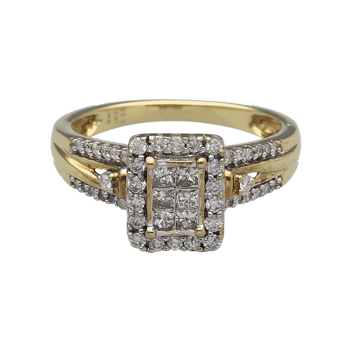 9ct Gold & Diamond Set Halo Cluster Ring