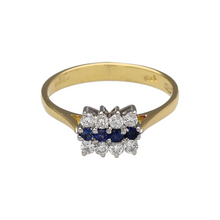 Load image into Gallery viewer, 18ct Gold Diamond &amp; Sapphire Set Three Row Cluster Ring
