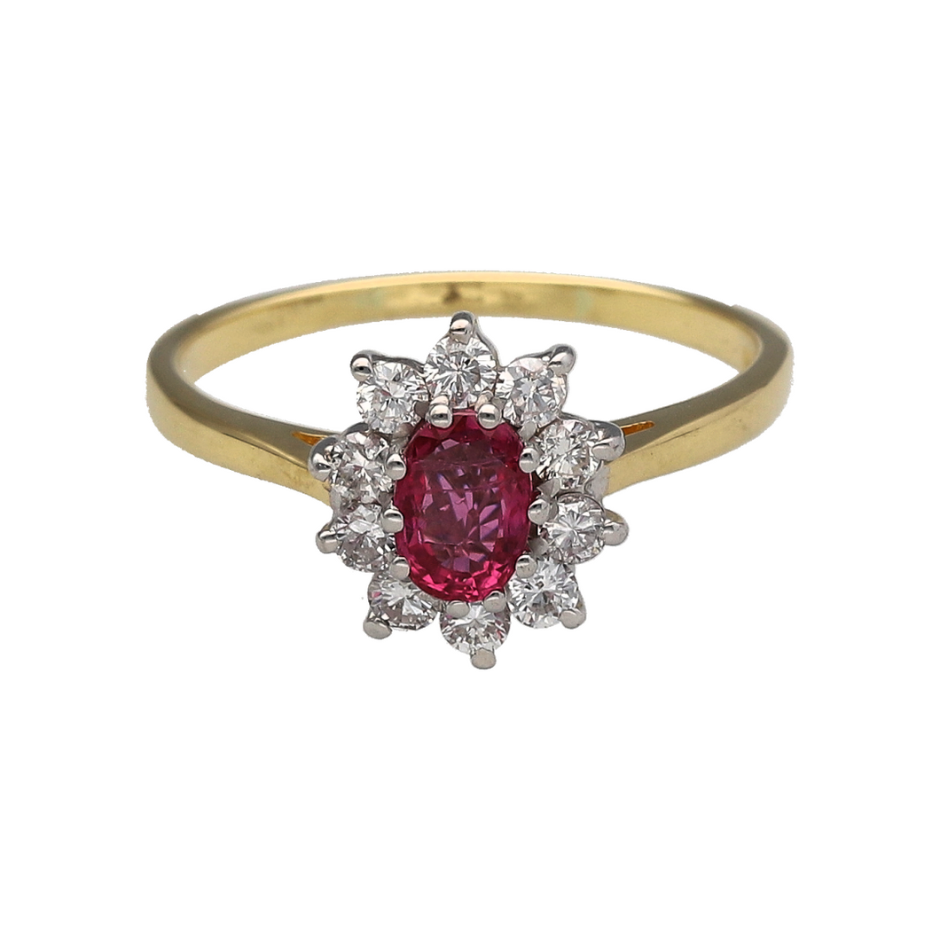 18ct Gold Diamond & Ruby Set Cluster Ring