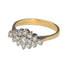 Load image into Gallery viewer, Add a touch of elegance and sparkle to your jewellery collection with this pre-owned 18ct yellow gold &amp; diamond set cluster ring, featuring:

Design: A classic cluster ring, with a dazzling arrangement of diamonds for a timeless and sophisticated look.
Material: 18-carat yellow gold, with the diamonds set in white gold to enhance their brilliance.
Gemstones: Set with approximately 0.25ct of diamond content in total, providing exceptional sparkle.

