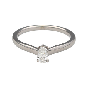 9ct White Gold & Diamond Set Pear Cut Solitaire Ring