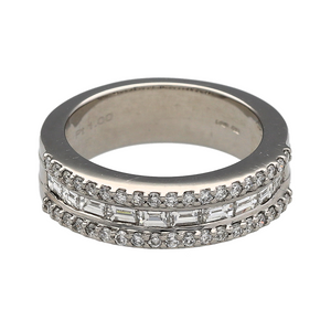 Platinum & Diamond Set Three Row Band Ring