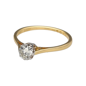 Preowned 18ct Yellow Gold & Platinum Diamond Set Solitaire Ring in size L with the weight 1.90 grams. The diamond is approximately 0.44ct of diamond content