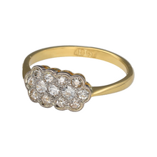 Load image into Gallery viewer, Preowned 18ct Yellow and White Gold &amp; Diamond Set Art Deco Style Cluster Ring in size M with the weight 2.60 grams. The front of the ring is 7mm high
