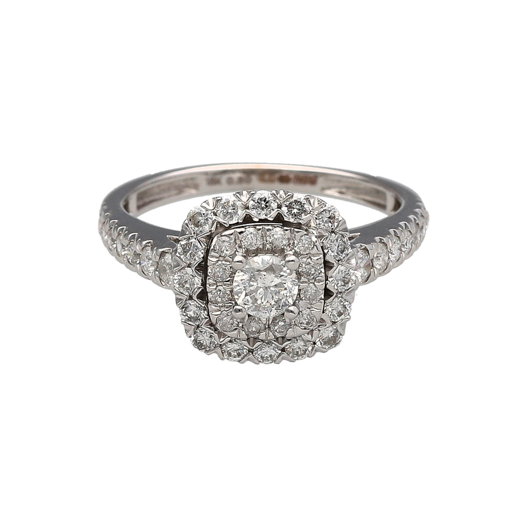 18ct White Gold & Diamond Set Halo Cluster Ring