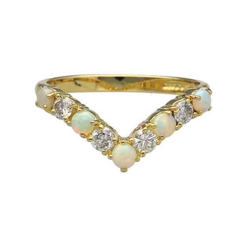 18ct Gold Diamond & Opal Set Wishbone Ring