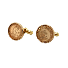 Load image into Gallery viewer, 9ct Gold Three Feather Coin Style Cufflinks
