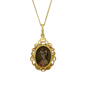 18ct Gold Antique Diamanté Hand Painted 18" Necklace