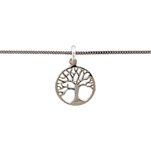 Load image into Gallery viewer, New 925 Silver Tree of Life Pendant on an 18&quot; curb chain with the weight 2.30 grams. The pendant is 2.1cm long including the bail 
