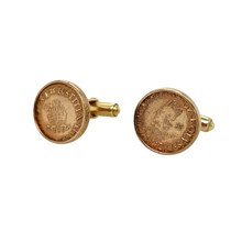 Load image into Gallery viewer, Preowned 9ct Rose and Yellow Gold Three Feather Coin Style Cufflinks with the weight 11.20 grams
