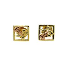 Load image into Gallery viewer, Preowned 9ct Yellow and Rose Gold Clogau Daffodil Square Stud Earrings with the weight 2.10 grams
