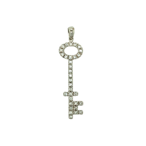 9ct White Gold & Cubic Zirconia Set Key Pendant