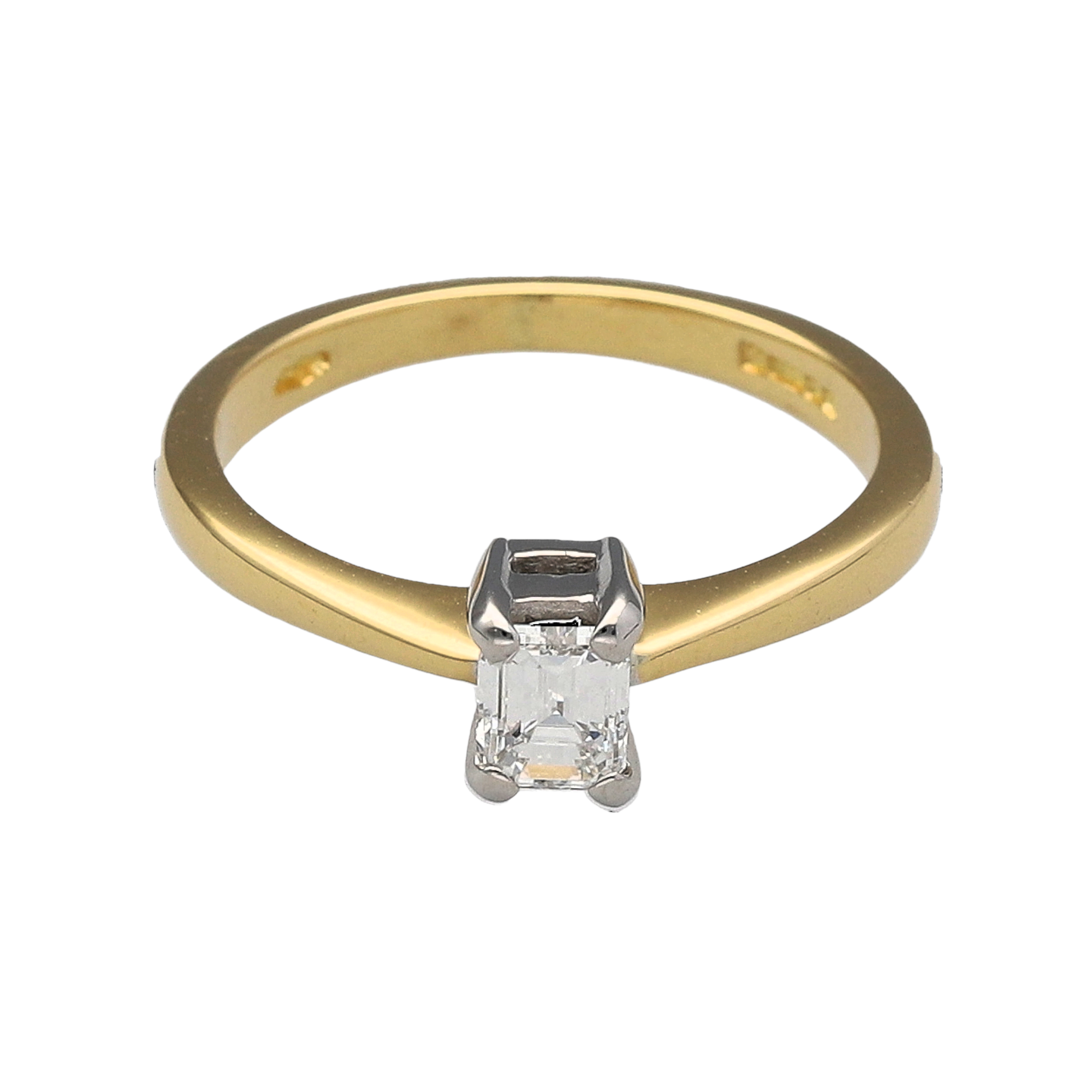 Preowned 18ct Gold And Emerald Cut Diamond Solitaire Ring Gold Reserves