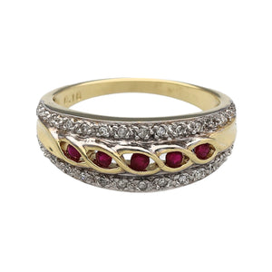 9ct Gold Diamond & Ruby Set Band Ring