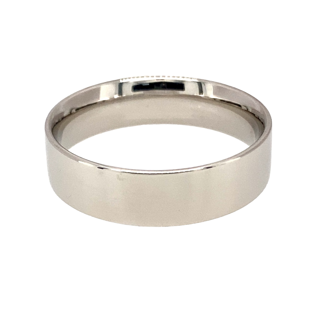 18ct White Gold 6mm Flat Soft Wedding Band Ring