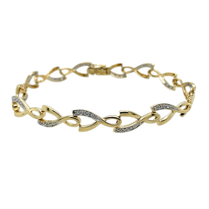 9ct Gold & Diamond Set 7.75" Fancy Bracelet