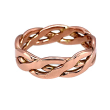 Load image into Gallery viewer, Preowned 9ct Rose Gold Clogau Celtic Weave Band Ring in size S with the weight 6.40 grams. The band is 7mm wide
