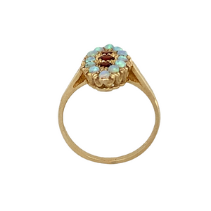 New 9ct Gold Created Opal & Red Stones Set Marquise Ring