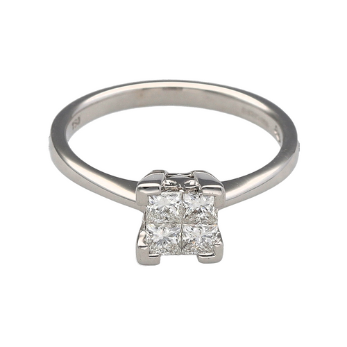 18ct White Gold & Diamond Princess Cut Illusion Set Solitaire Ring