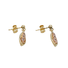 Load image into Gallery viewer, Preowned 9ct Yellow and Rose Welsh Gold &amp; Diamond Set Drop Earrings with the wight 3 grams. The earrings are from Cymru Metal and contain Welsh Gold
