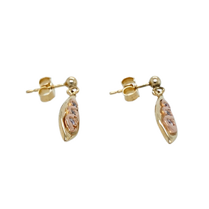 Preowned 9ct Yellow and Rose Welsh Gold & Diamond Set Drop Earrings with the wight 3 grams. The earrings are from Cymru Metal and contain Welsh Gold