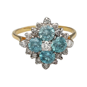 18ct Gold Diamond & Aquamarine Set Cluster Dress Ring