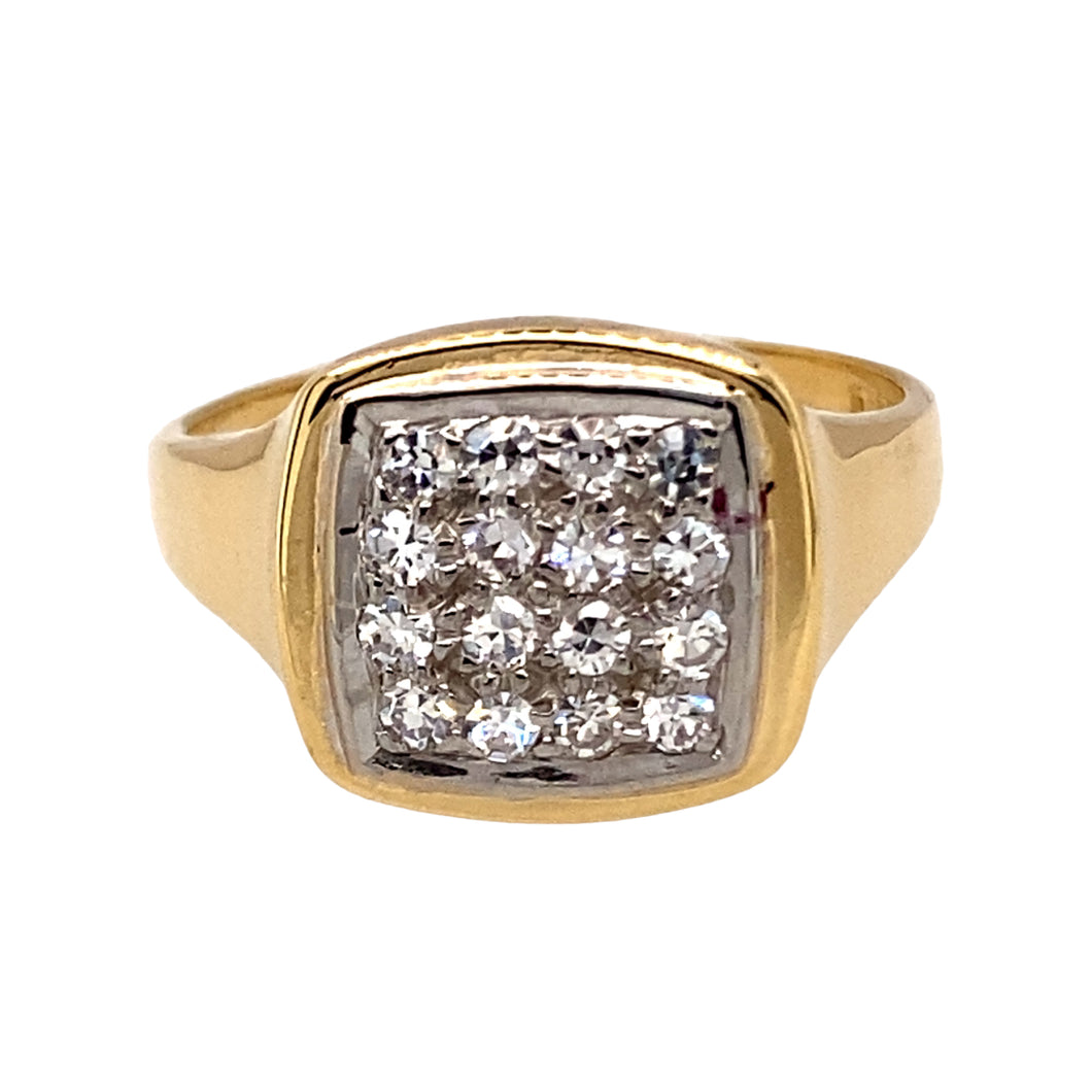 18ct Gold & Diamond Set Square Signet Ring