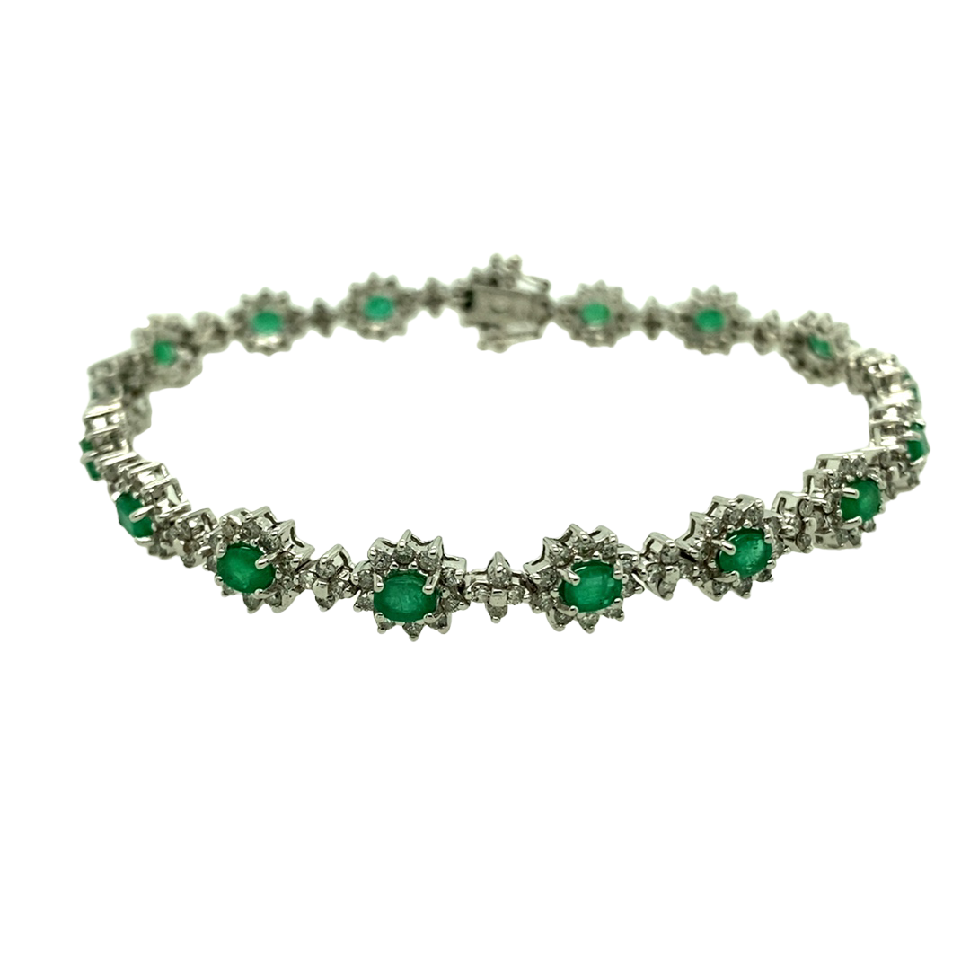 14k White Gold Emerald And Diamond Bracelet #107063 - Seattle Bellevue |  Joseph Jewelry