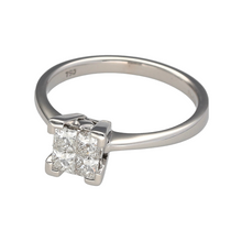 Load image into Gallery viewer, Preowned 18ct White Gold &amp; Diamond Princess Cut Illusion Set Solitaire Ring in size L to M with the weight 3.30 grams. There is approximately 75pt of Diamond content set in the solitaire at approximate clarity VS2 and colour J - L
