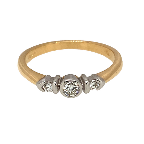 18ct Gold & Diamond Set Rubover Trilogy Ring