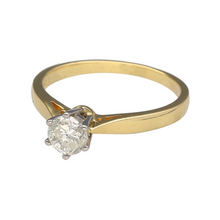 Load image into Gallery viewer, Preowned 18ct Yellow and White Gold &amp; 50pt Diamond Set Solitaire Ring in size N with the weight 3.20 grams. The Diamond is approximately 50pt with approximate clarity Si2 - i1 and colour L - N
