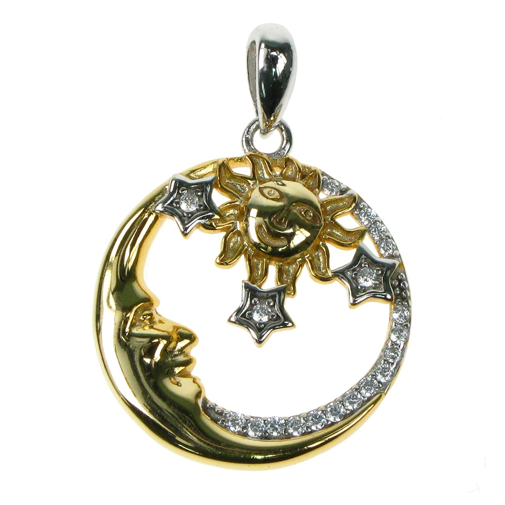 925 Silver Plated Moon & Stars Pendant